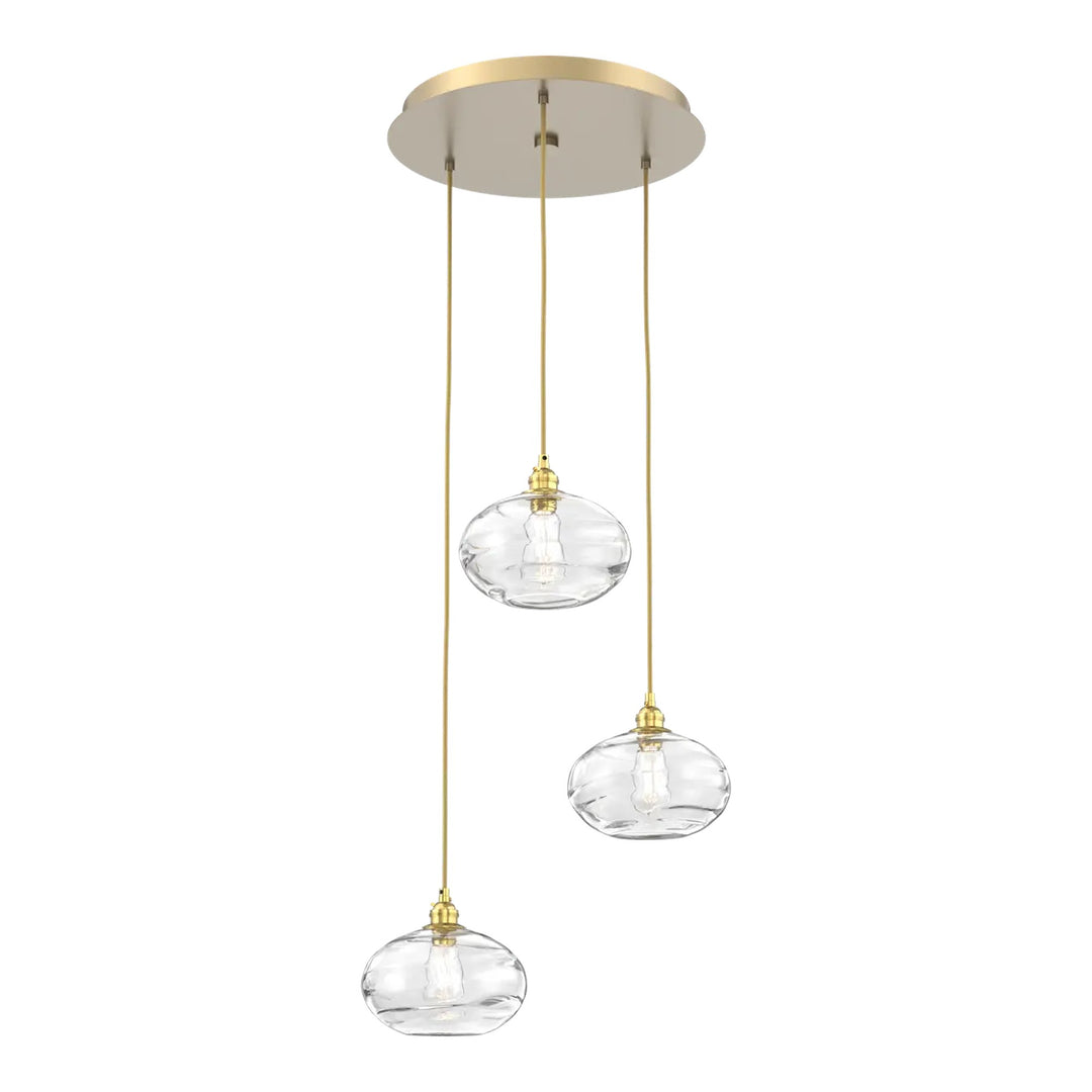 Coppa Round Pendant Chandelier by Hammerton Studio in Gilded Brass with Clear glass on adjustable cord (3 Lights)