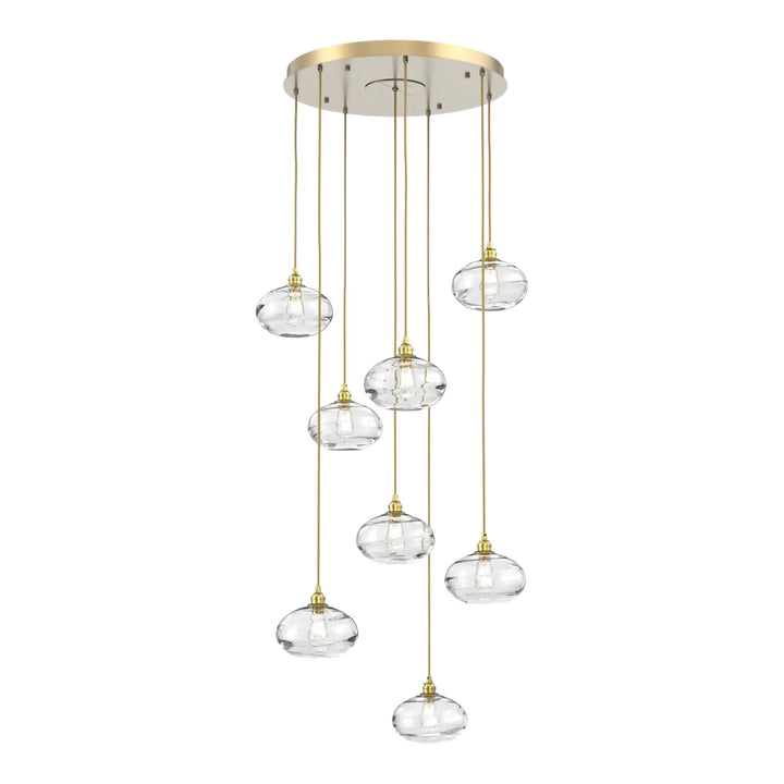 Coppa Round Pendant Chandelier by Hammerton Studio in Gilded Brass with Clear glass on adjustable cord (8 Lights)