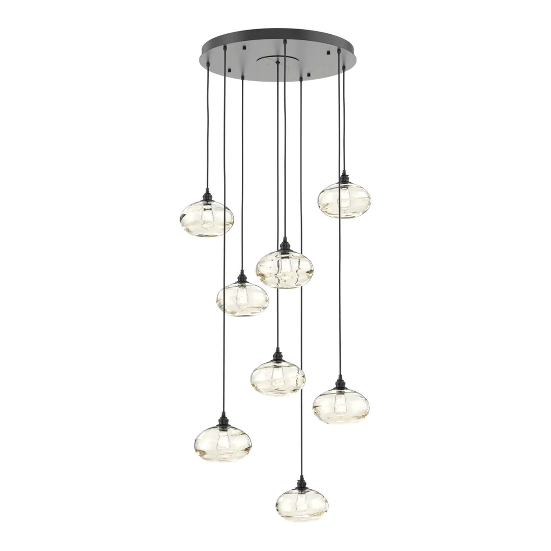 Coppa Round Pendant Chandelier by Hammerton Studio in Matte Black with Amber glass