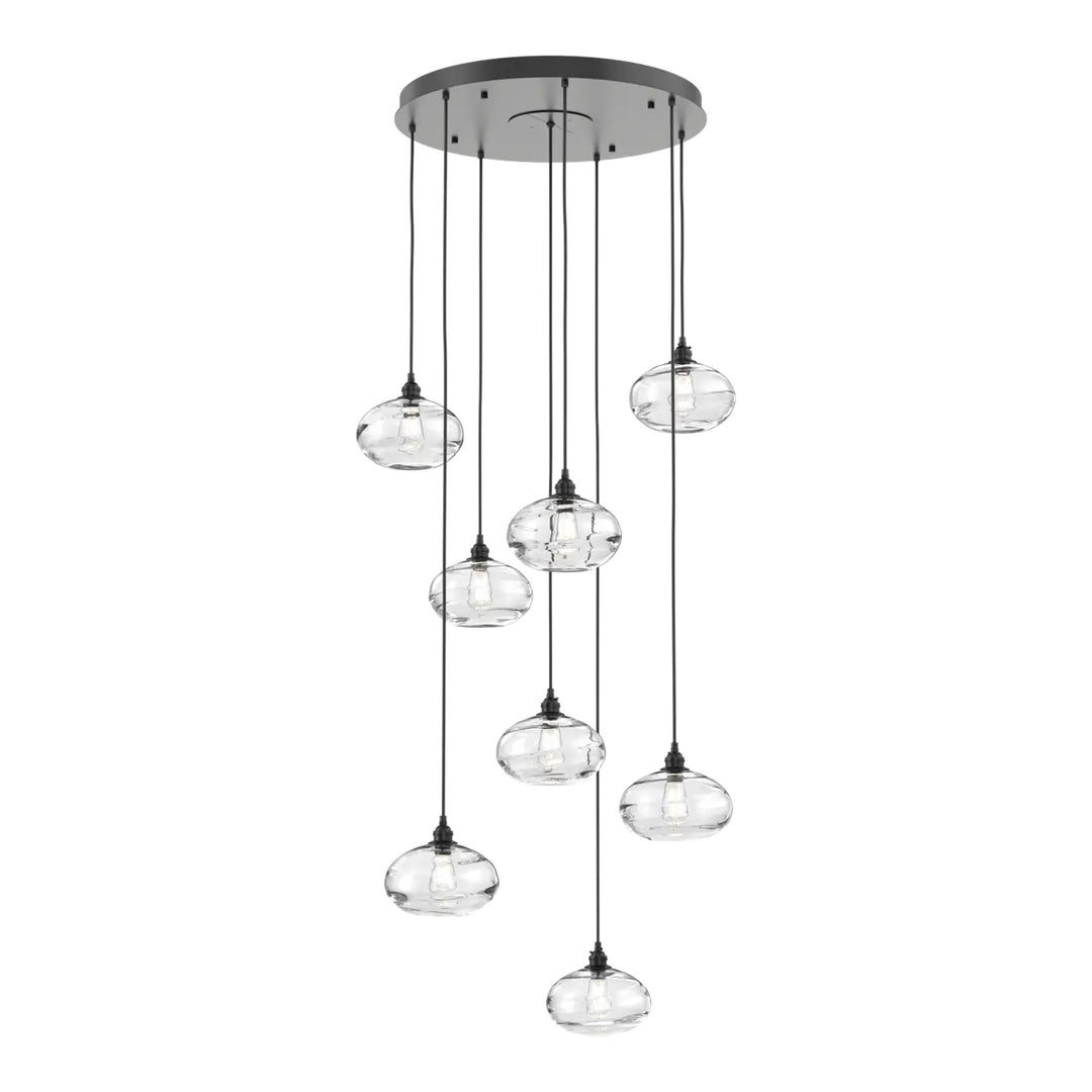 Coppa Round Pendant Chandelier by Hammerton Studio in Matte Black with Clear glass on adjustable cord (8 Lights)