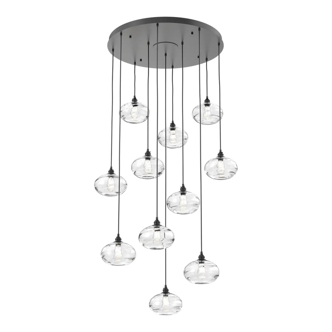 Coppa Round Pendant Chandelier by Hammerton Studio in Matte Black with Clear glass on adjustable cord (11 Lights)