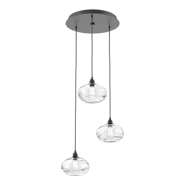 Coppa Round Pendant Chandelier by Hammerton Studio in Matte Black with Clear glass on adjustable cord (3 Lights)