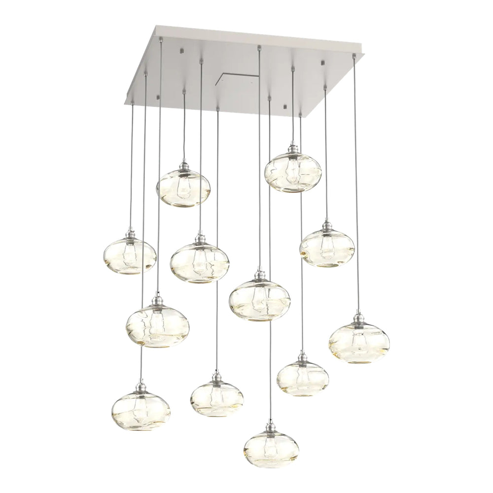 Coppa Square Pendant Chandelier by Hammerton Studio in Beige Silver with Amber glass (12 Lights)