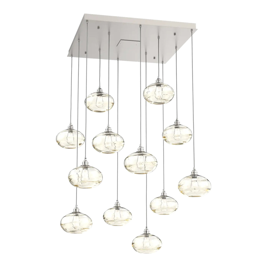 Coppa Square Pendant Chandelier by Hammerton Studio in Beige Silver with Amber glass (12 Lights)