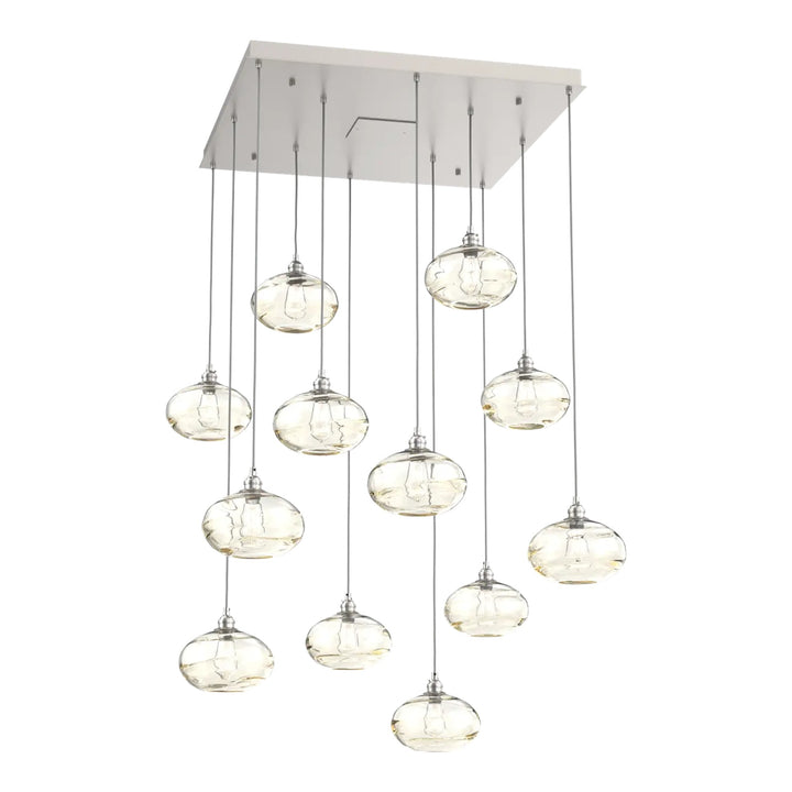 Coppa Square Pendant Chandelier by Hammerton Studio in Beige Silver with Amber glass (12 Lights)