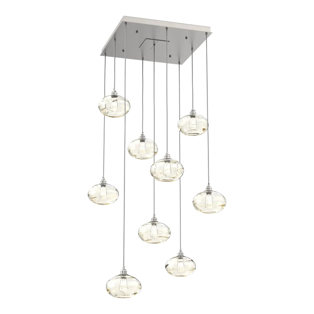 Coppa Square Pendant Chandelier by Hammerton Studio in Beige Silver with Amber glass (9 Lights)