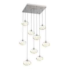 Coppa Square Pendant Chandelier by Hammerton Studio in Beige Silver with Amber glass (9 Lights)