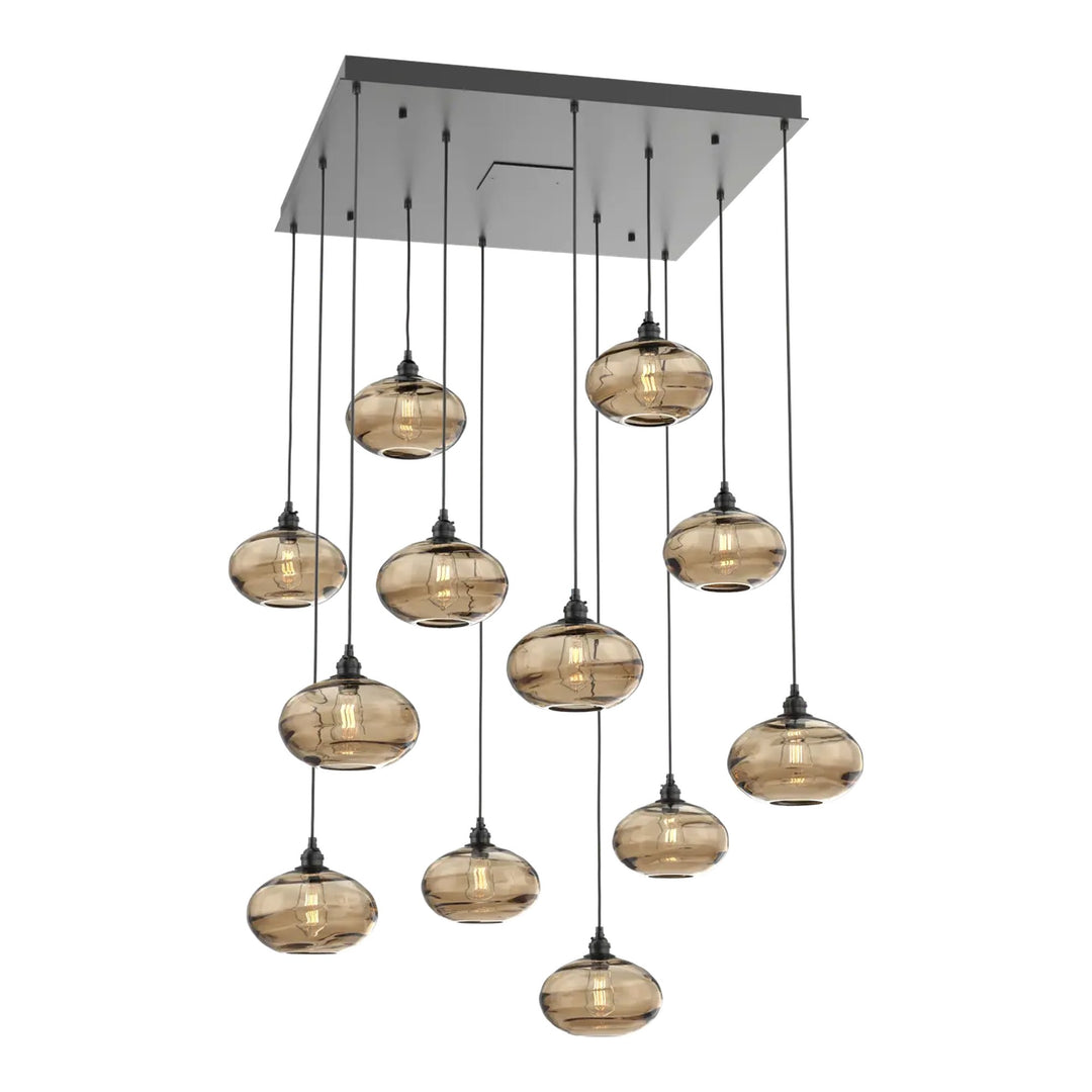Coppa Square Pendant Chandelier by Hammerton Studio in Matte Black with Bronze glass