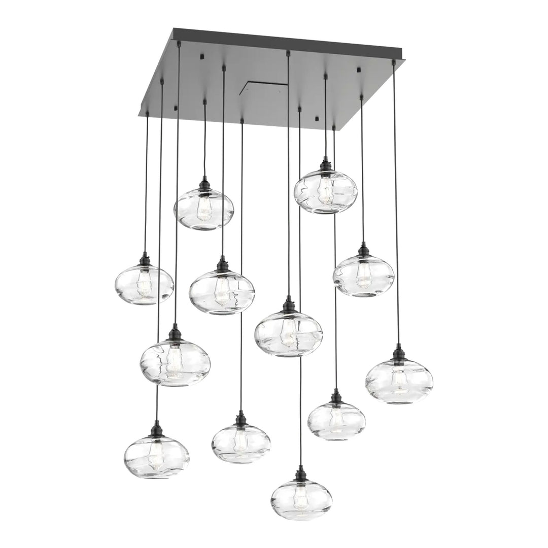 Coppa Square Pendant Chandelier by Hammerton Studio in Matte Black with Clear glass