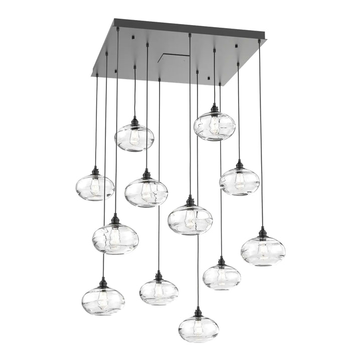 Coppa Square Pendant Chandelier by Hammerton Studio in Matte Black with Clear glass