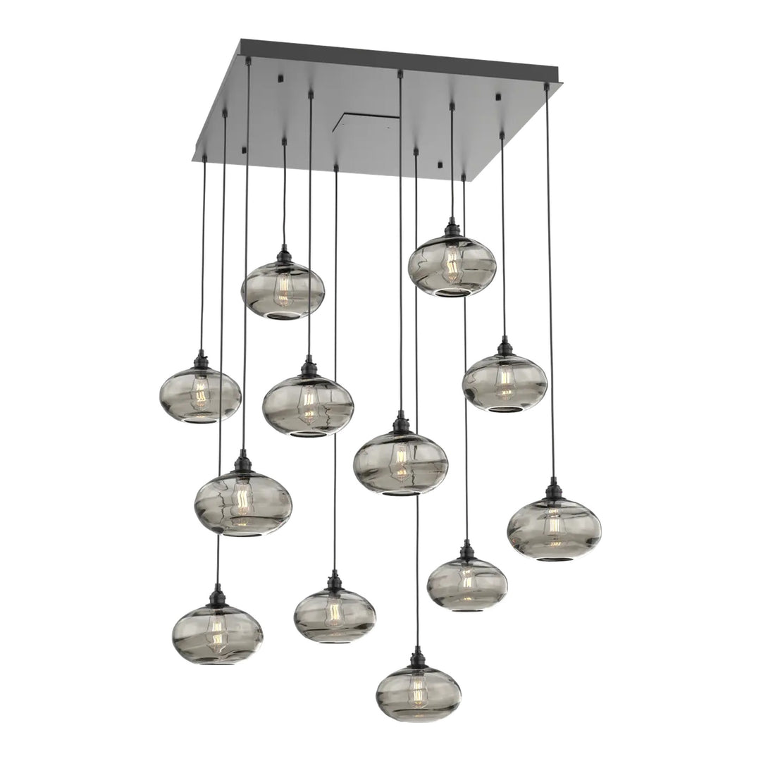 Coppa Square Pendant Chandelier by Hammerton Studio in Matte Black with Smoke glass