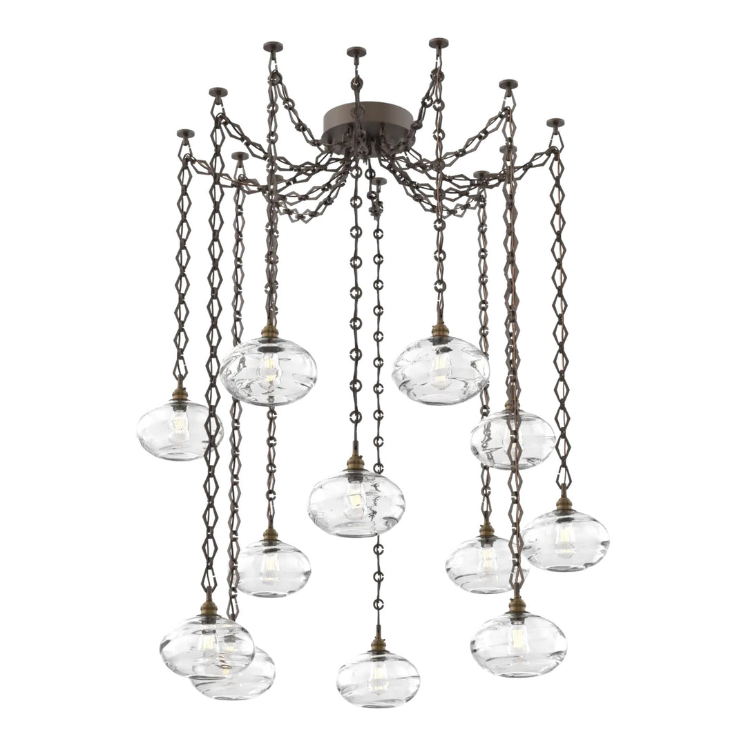 Coppa Swag Chandelier by Hammerton Studio in Flat Bronze with Clear glass on Diamond Chain (12 Lights)