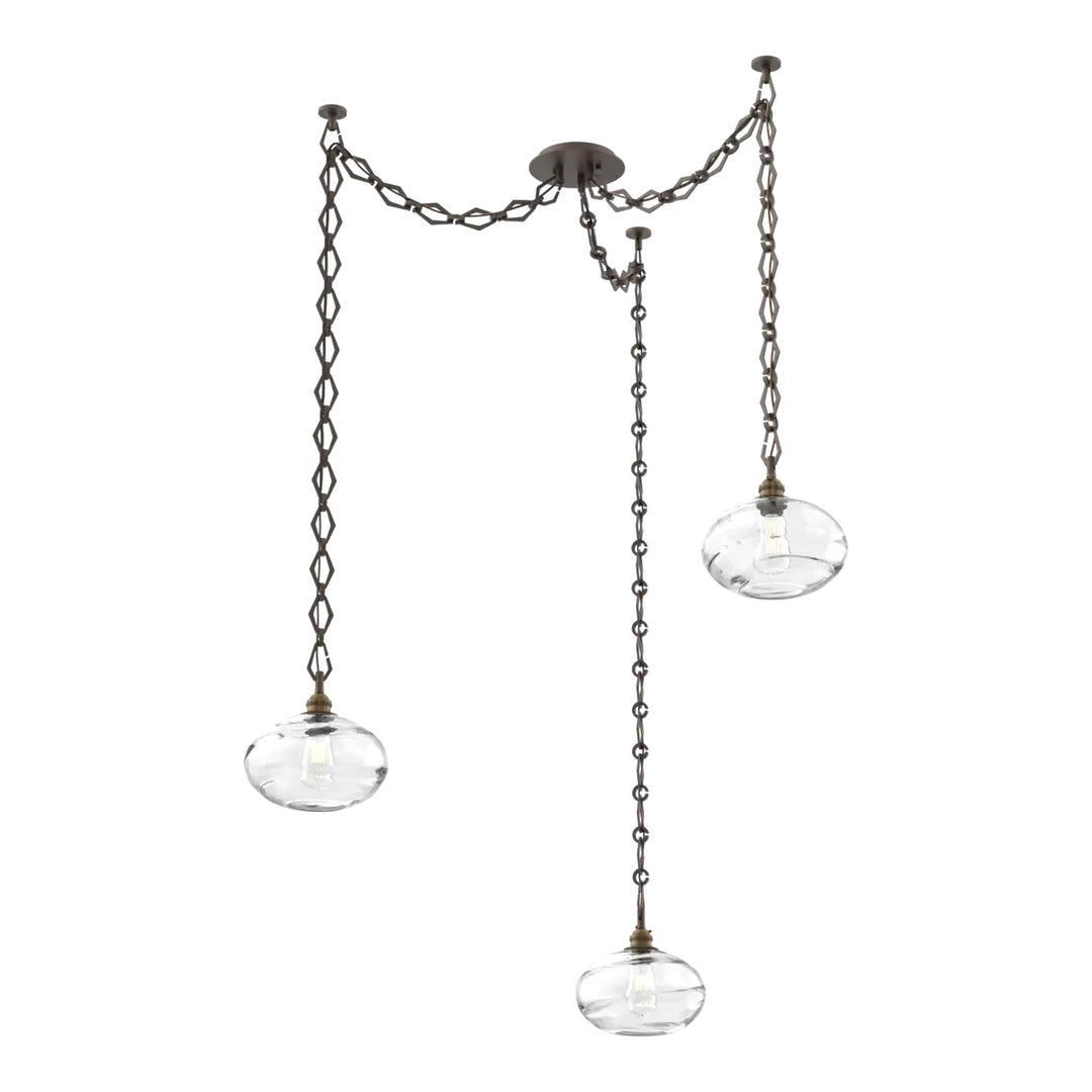 Coppa Swag Chandelier by Hammerton Studio in Flat Bronze with Clear glass on Diamond Chain (3 Lights)