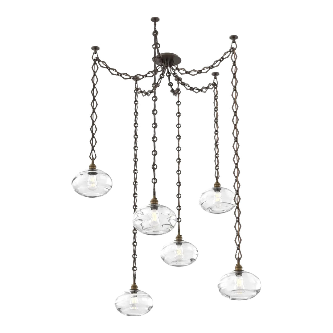 Coppa Swag Chandelier by Hammerton Studio in Flat Bronze with Clear glass on Diamond Chain (6 Lights)