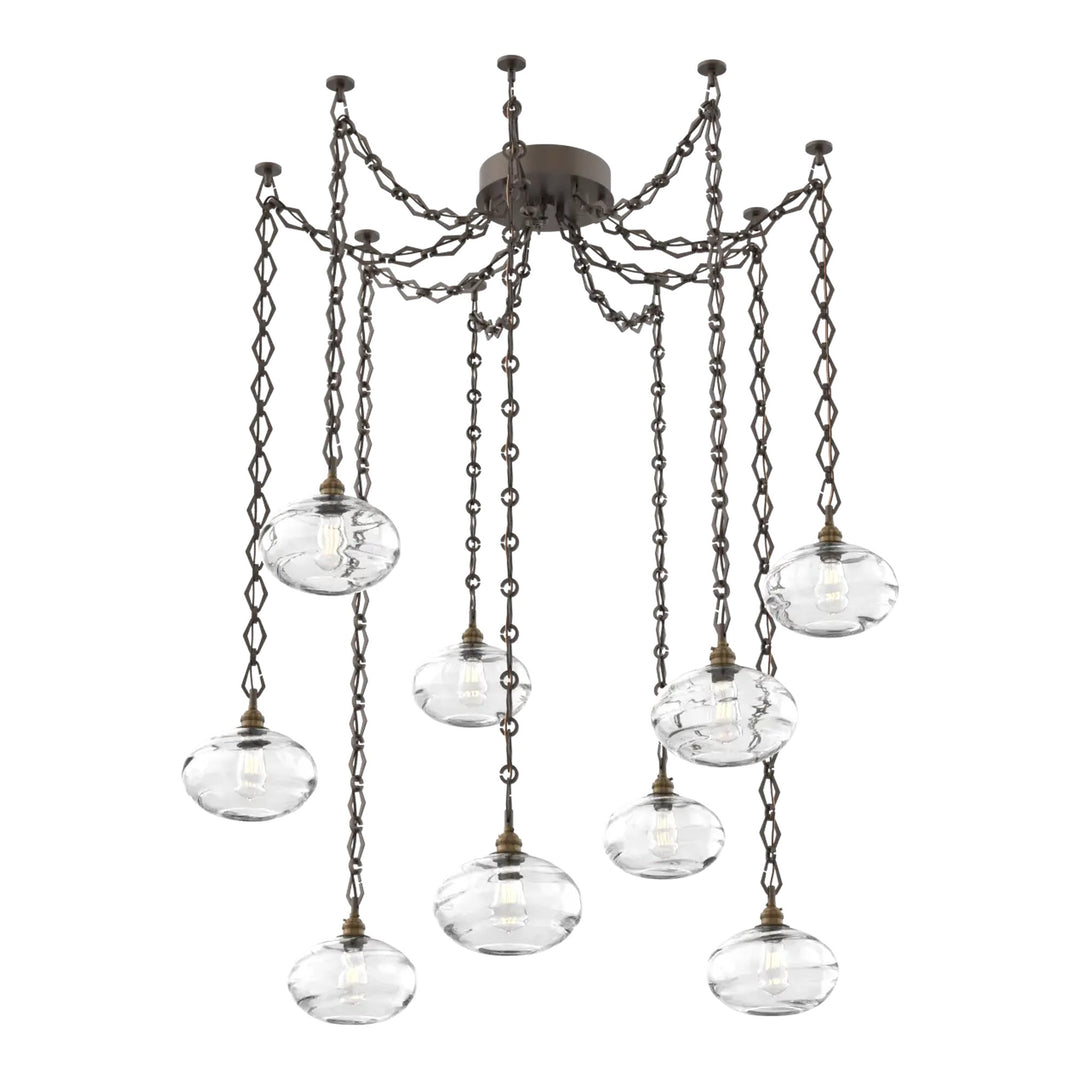 Coppa Swag Chandelier by Hammerton Studio in Flat Bronze with Clear glass on Diamond Chain (9 Lights)
