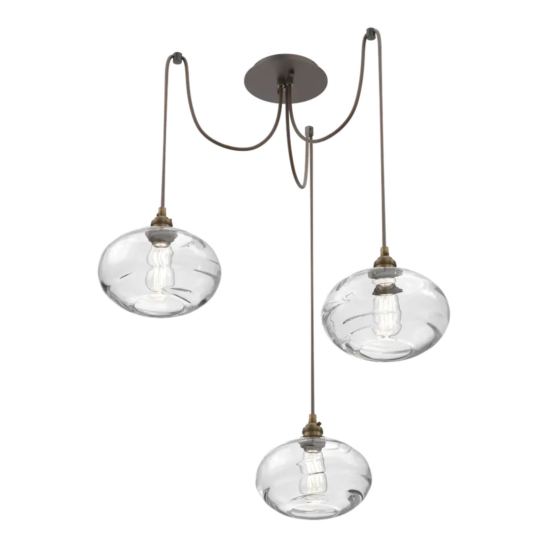 Coppa Swag Chandelier by Hammerton Studio in Flat Bronze with Clear glass on adjustable cord (3 Lights)