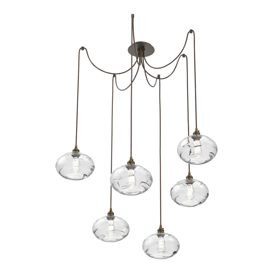 Coppa Swag Chandelier by Hammerton Studio in Flat Bronze with Clear glass on adjustable cord (6 Lights)