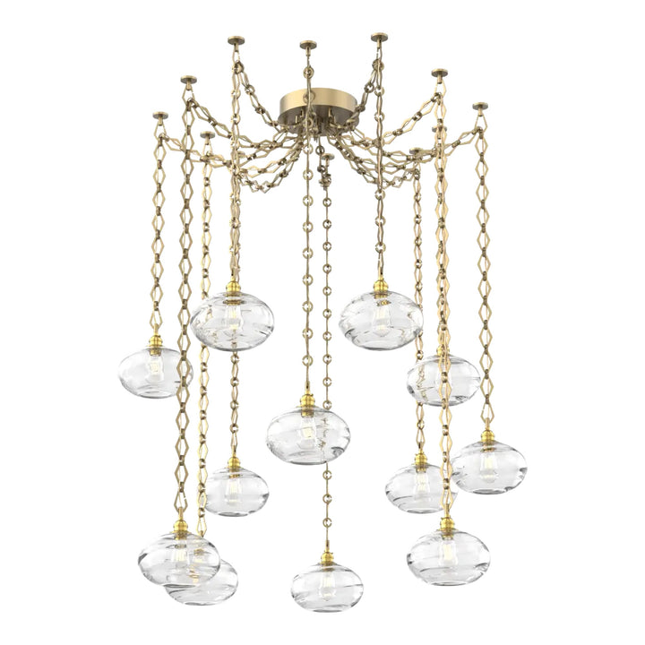 Coppa Swag Chandelier by Hammerton Studio in Gilded Brass with Clear glass on Diamond Chain (12 Lights)