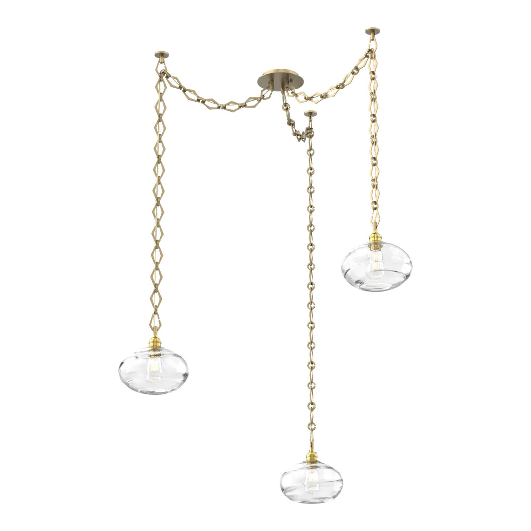 Coppa Swag Chandelier by Hammerton Studio in Gilded Brass with Clear glass on Diamond Chain (3 Lights)