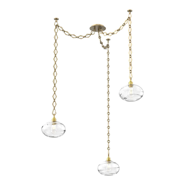 Coppa Swag Chandelier by Hammerton Studio in Gilded Brass with Clear glass on Diamond Chain (3 Lights)