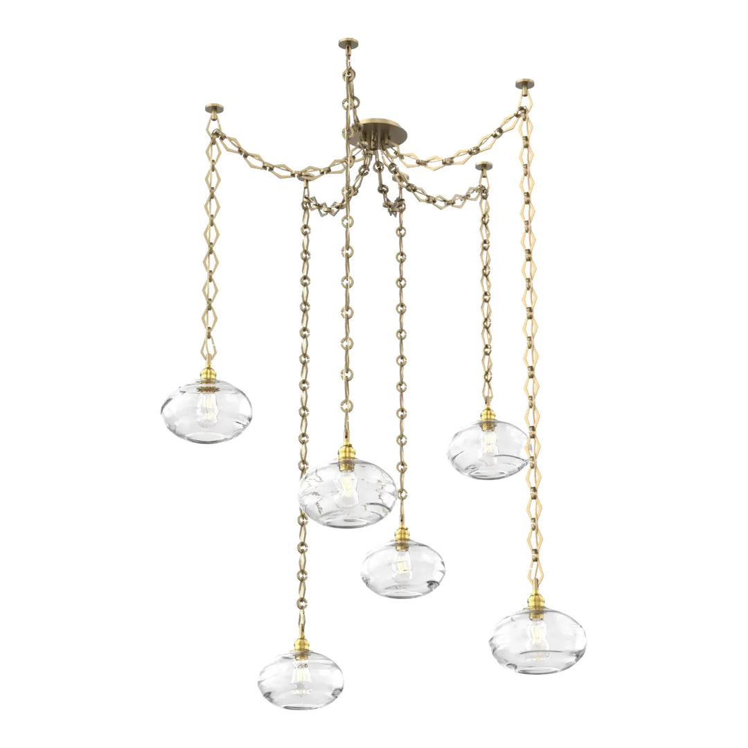 Coppa Swag Chandelier by Hammerton Studio in Gilded Brass with Clear glass on Diamond Chain (6 Lights)