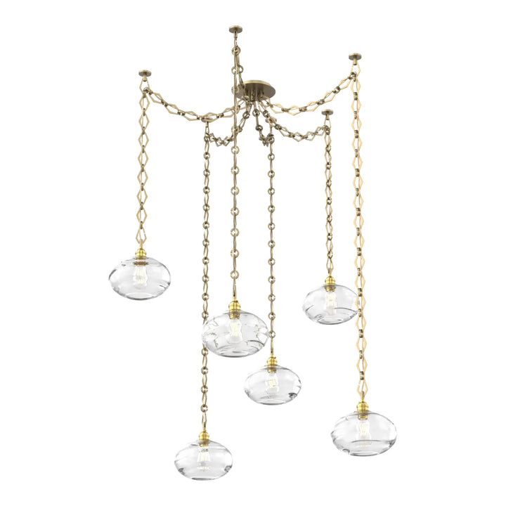 Coppa Swag Chandelier by Hammerton Studio in Gilded Brass with Clear glass on Diamond Chain (6 Lights)