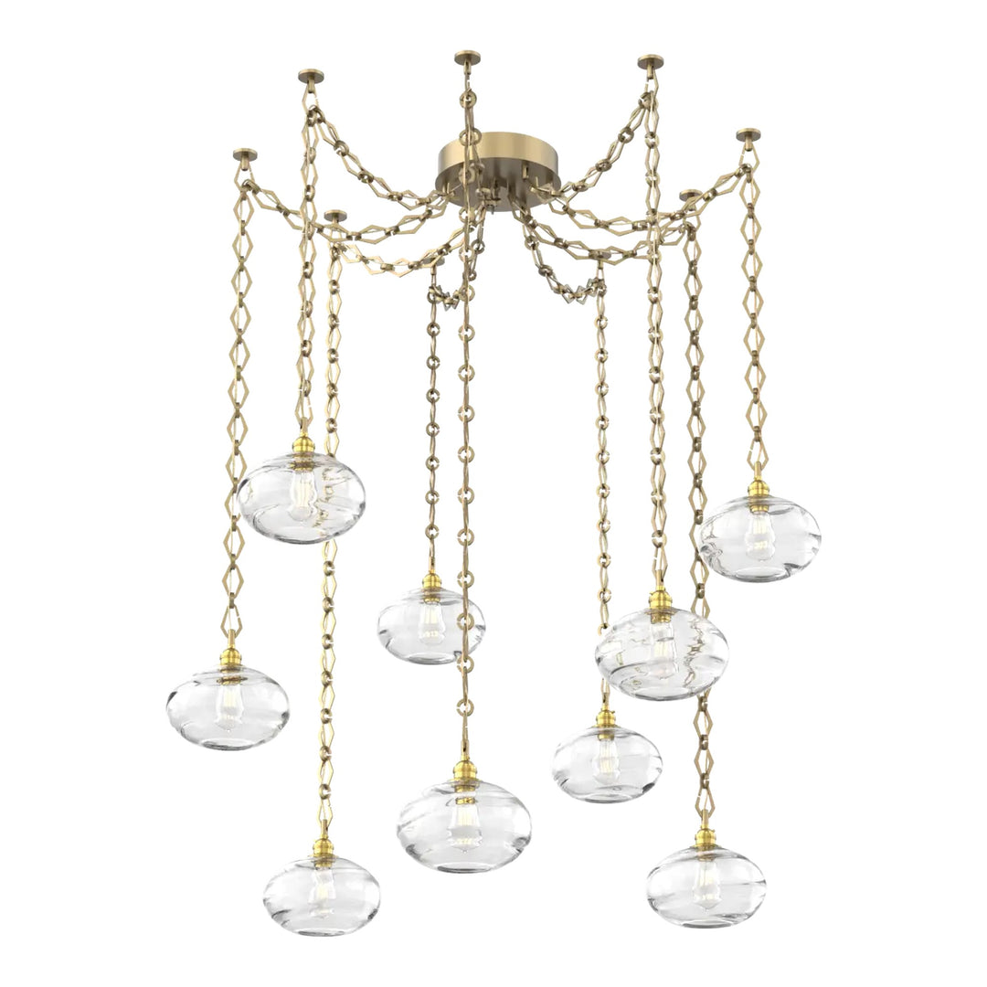 Coppa Swag Chandelier by Hammerton Studio in Gilded Brass with Clear glass on Diamond Chain (9 Lights)