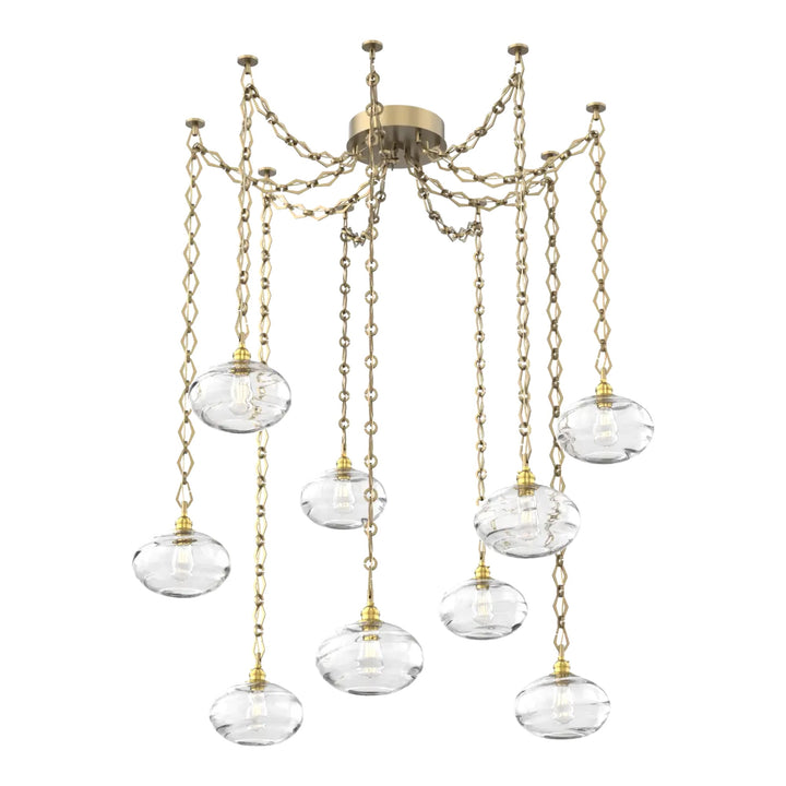Coppa Swag Chandelier by Hammerton Studio in Gilded Brass with Clear glass on Diamond Chain (9 Lights)