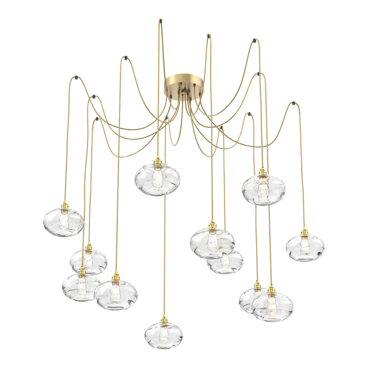 Coppa Swag Chandelier by Hammerton Studio in Gilded Brass with Clear glass on adjustable cord (12 Lights)