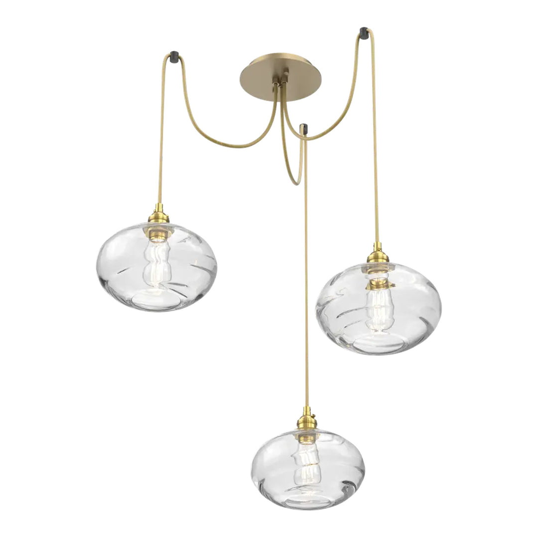 Coppa Swag Chandelier by Hammerton Studio in Gilded Brass with Clear glass on adjustable cord (3 Lights)