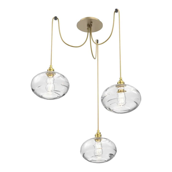Coppa Swag Chandelier by Hammerton Studio in Gilded Brass with Clear glass on adjustable cord (3 Lights)