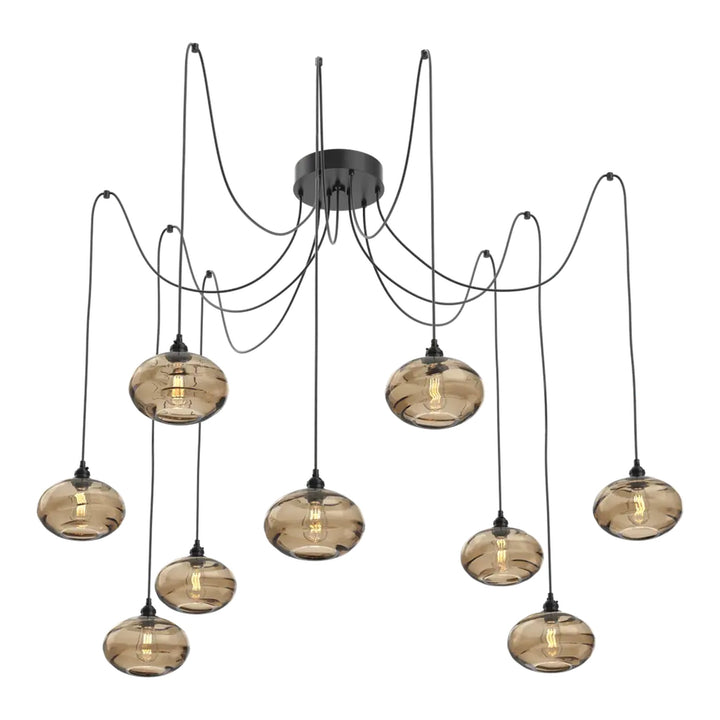 Coppa Swag Chandelier by Hammerton Studio in Matte Black with Bronze glass