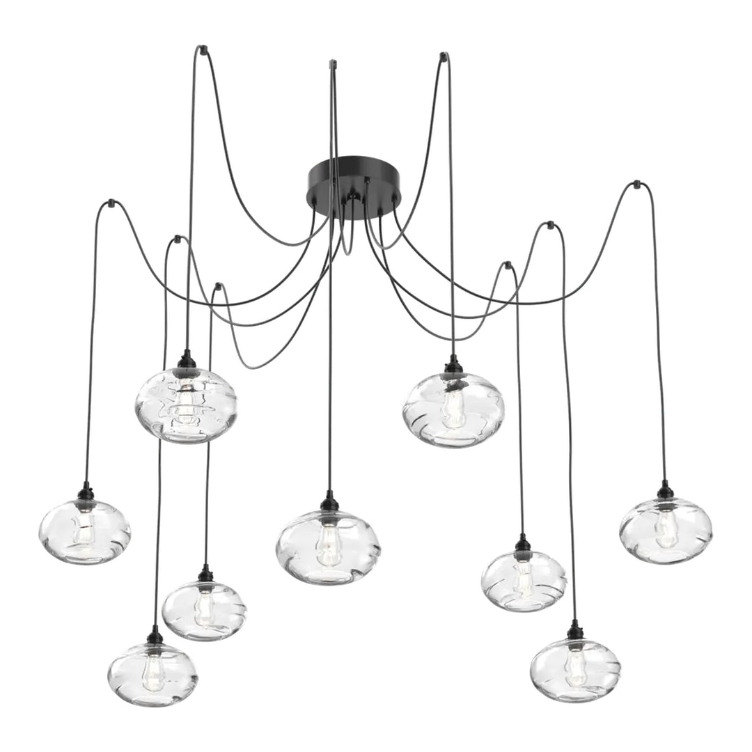 Coppa Swag Chandelier by Hammerton Studio in Matte Black with Clear glass on adjustable cord (9 Lights)