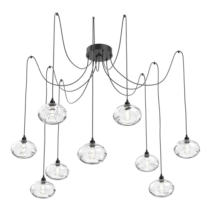 Coppa Swag Chandelier by Hammerton Studio in Matte Black with Clear glass on adjustable cord (9 Lights)