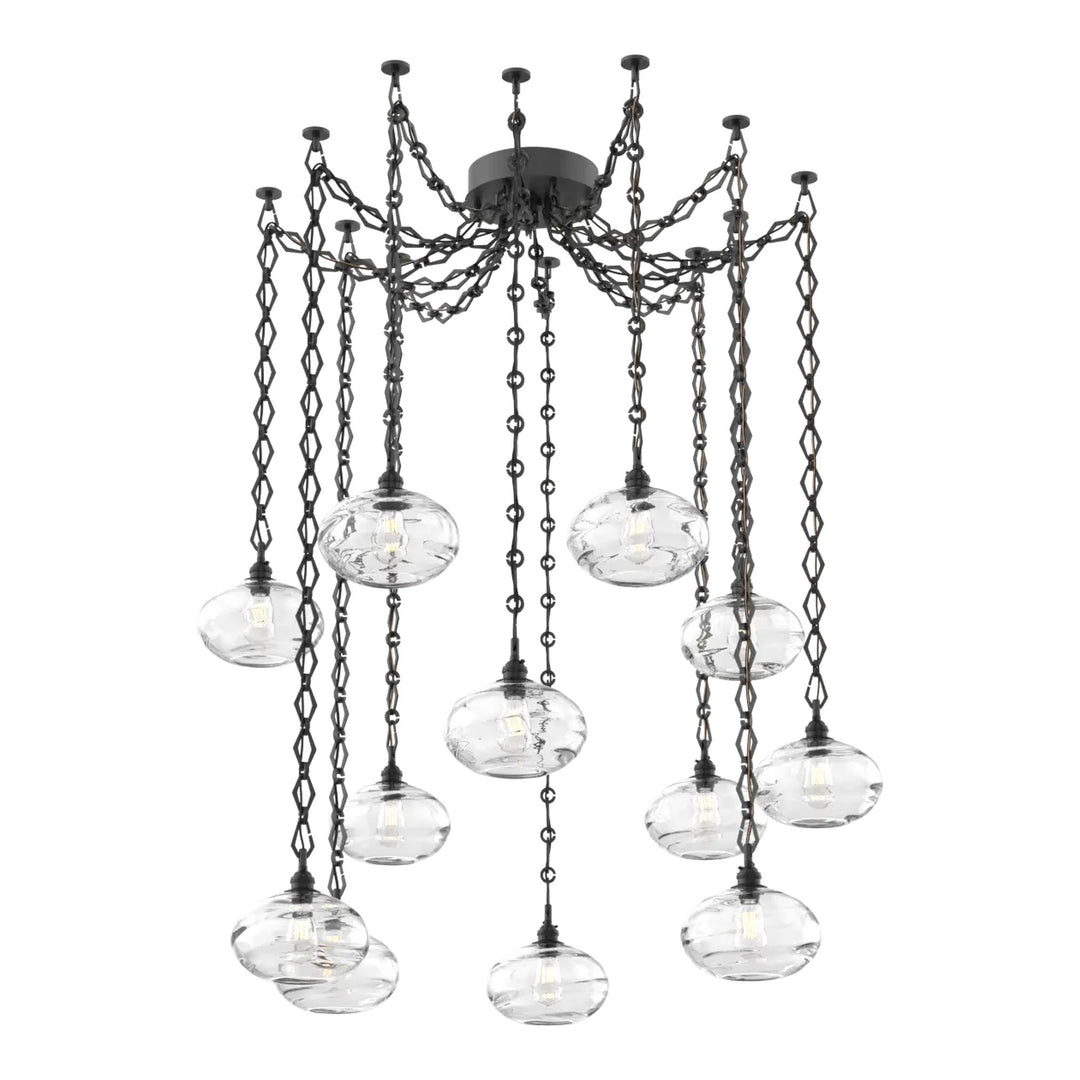 Coppa Swag Chandelier by Hammerton Studio in Matte Black with Clear glass on Diamond Chain (12 Lights)