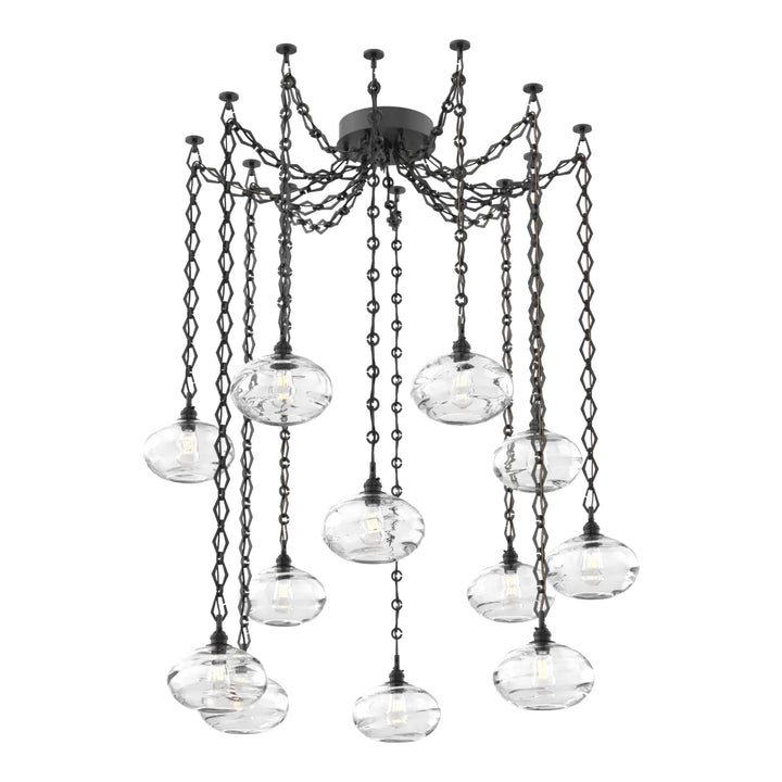 Coppa Swag Chandelier by Hammerton Studio in Matte Black with Clear glass on Diamond Chain (12 Lights)