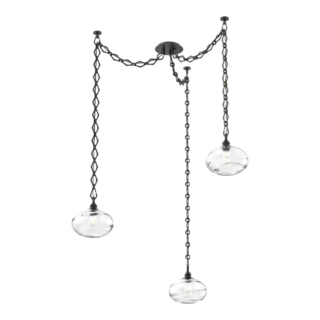 Coppa Swag Chandelier by Hammerton Studio in Matte Black with Clear glass on Diamond Chain (3 Lights)