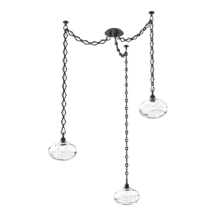 Coppa Swag Chandelier by Hammerton Studio in Matte Black with Clear glass on Diamond Chain (3 Lights)