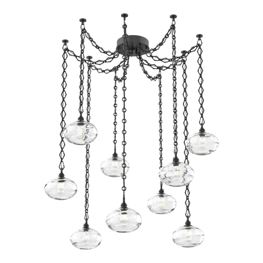 Coppa Swag Chandelier by Hammerton Studio in Matte Black with Clear glass on Diamond Chain (9 Lights)