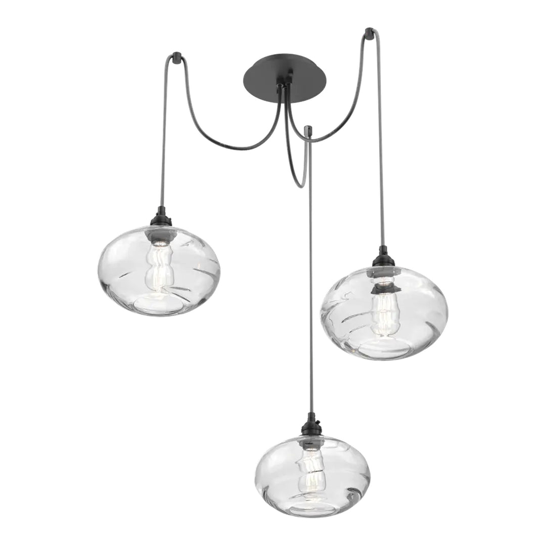 Coppa Swag Chandelier by Hammerton Studio in Matte Black with Clear glass on adjustable cord (3 Lights)