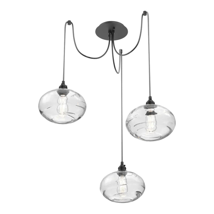 Coppa Swag Chandelier by Hammerton Studio in Matte Black with Clear glass on adjustable cord (3 Lights)