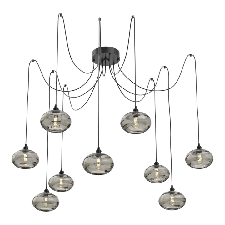 Coppa Swag Chandelier by Hammerton Studio in Matte Black with Smoke glass