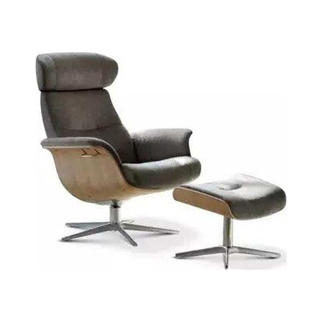 Timeout Recliner + Footstool – Charcoal Leather/Oak Conform