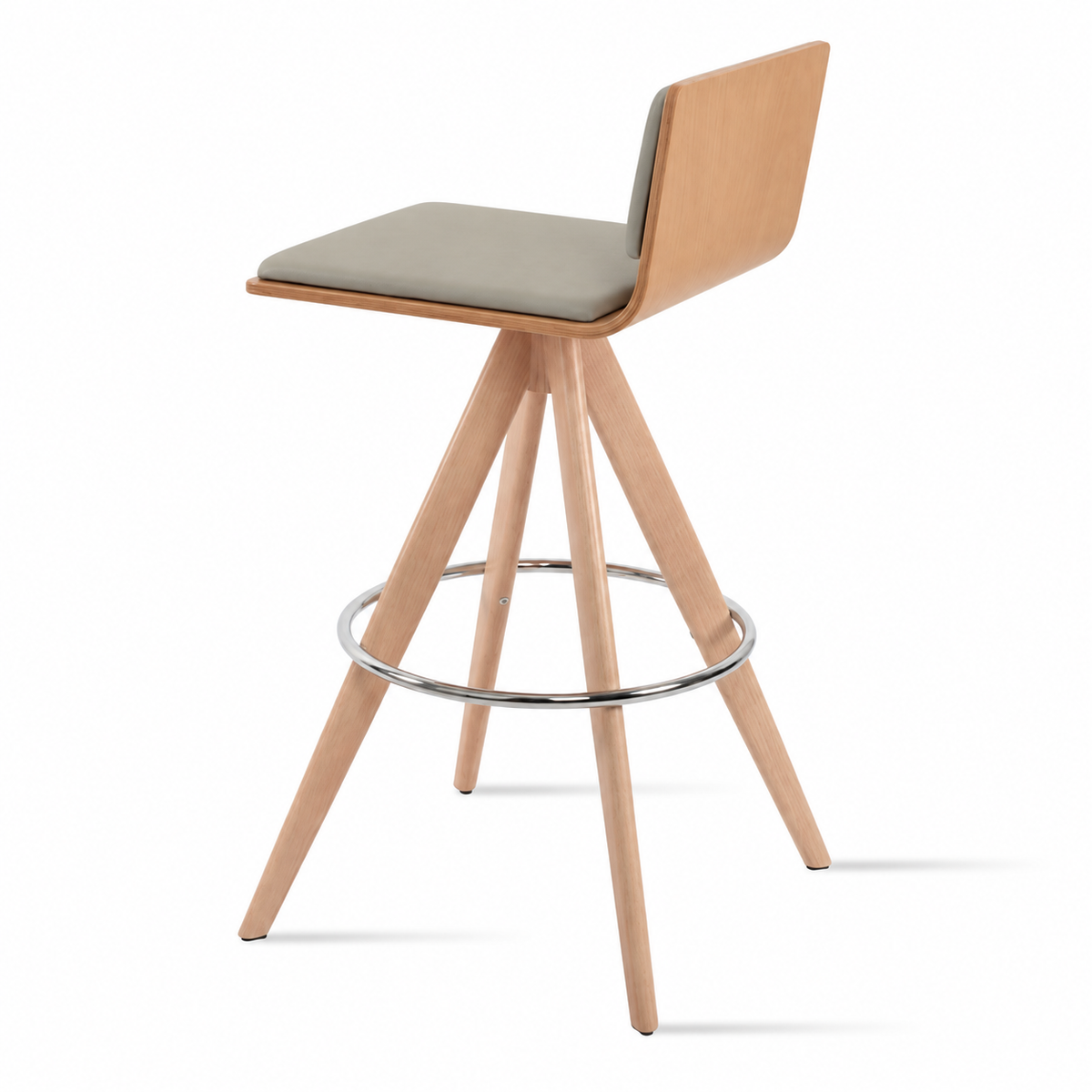 Corona Pyramid MW Swivel Stool by Soho Concept — light grey seat with natural veneer base