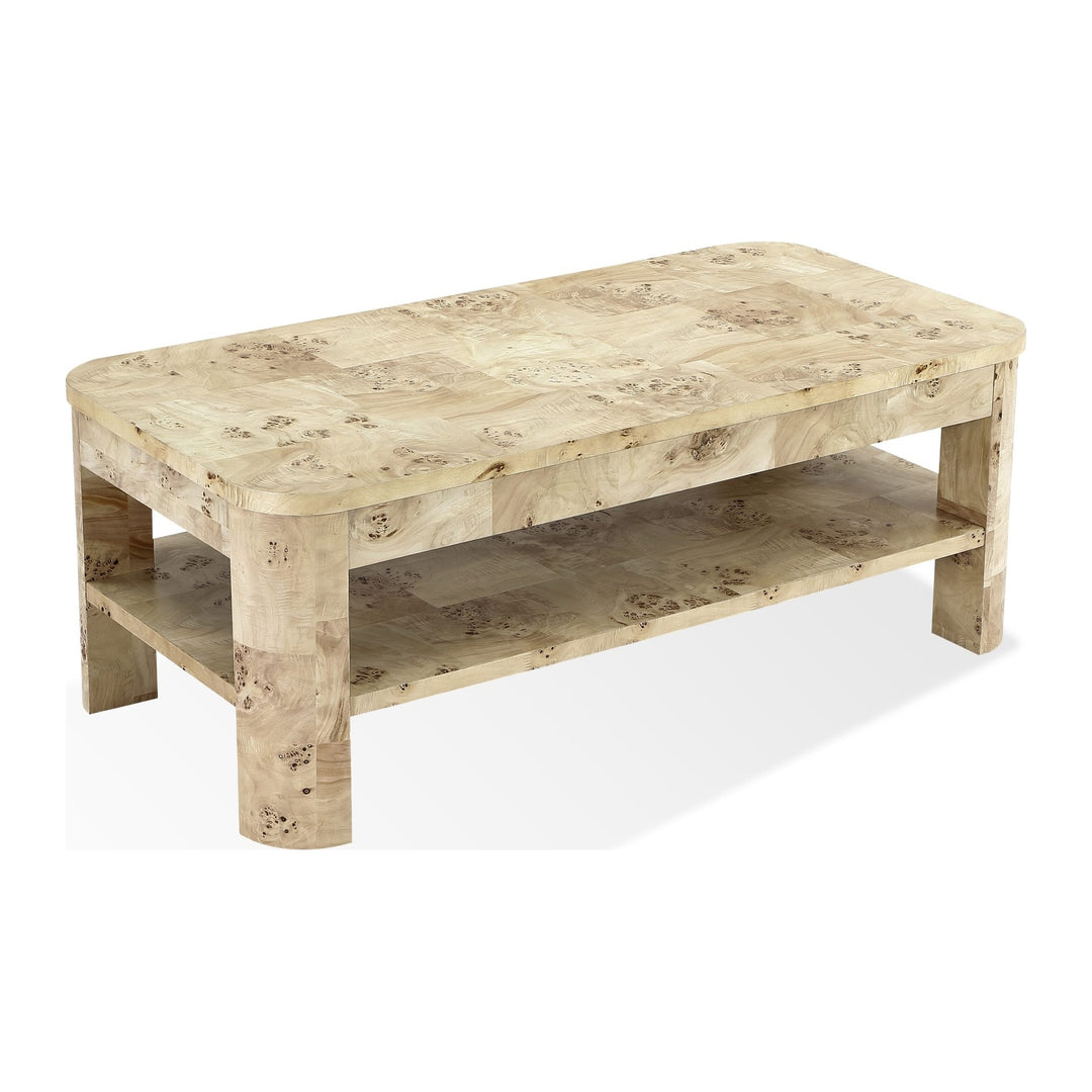 Cosmo Mappa Burl Coffee Table by Modus in Amber Kiss — product view on a white background