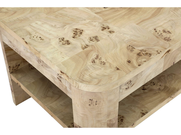 Cosmo Mappa Burl Coffee Table in Amber Kiss — product view on a white background