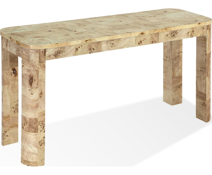 Cosmo Mappa Burl Console Table in Amber Kiss — product view on a white background