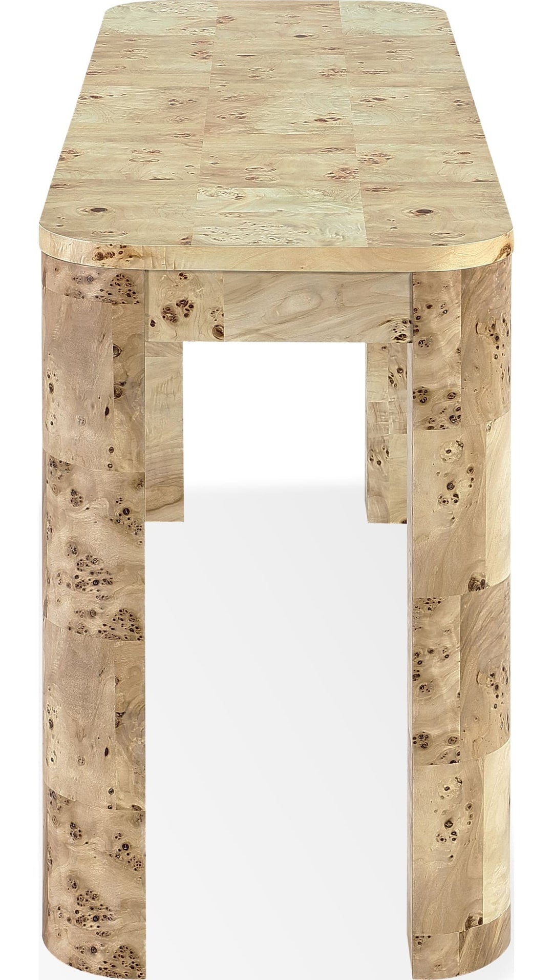 Cosmo Mappa Burl Console Table in Amber Kiss — product view on a white background