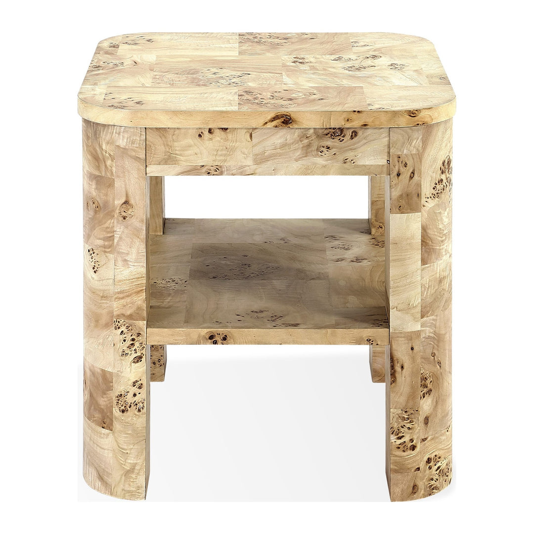 Cosmo Mappa Burl End Table by Modus in Amber Kiss — product view on a white background