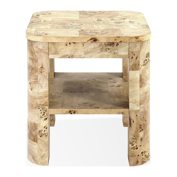 Cosmo Mappa Burl End Table by Modus in Amber Kiss — product view on a white background